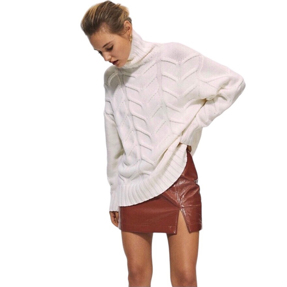 Wilfred Aritzia Cream Color Sweater Cable Knit Merino Wool Turtleneck Size XXS